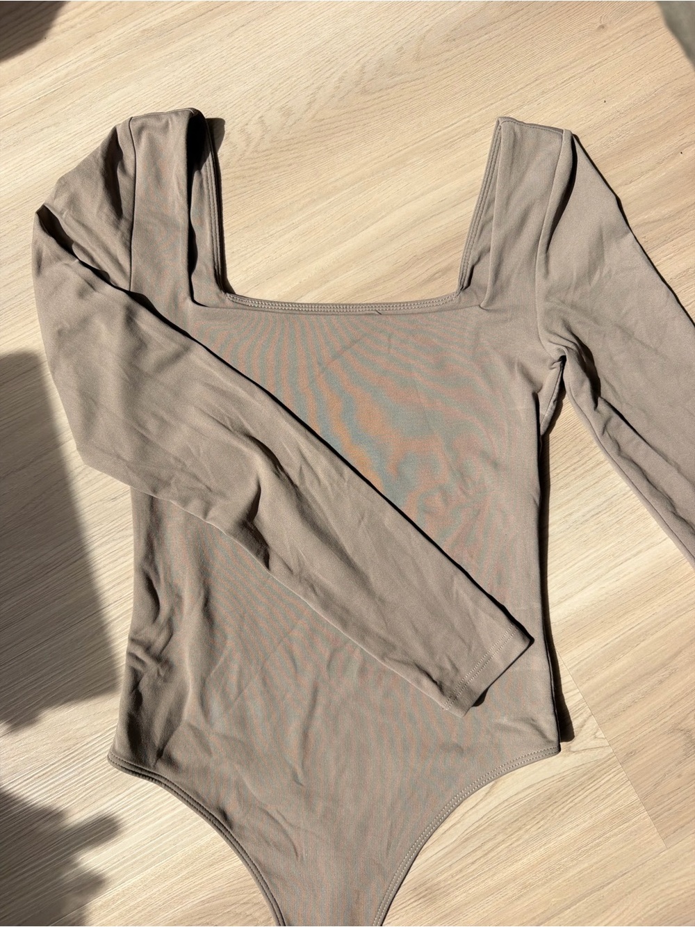 Babaton Long-Sleeve Square Neck Bodysuit in Taupe